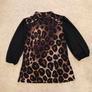 Adele May Cheetah Leopard Print Top Womens Size Small Brown Black Super Stretch